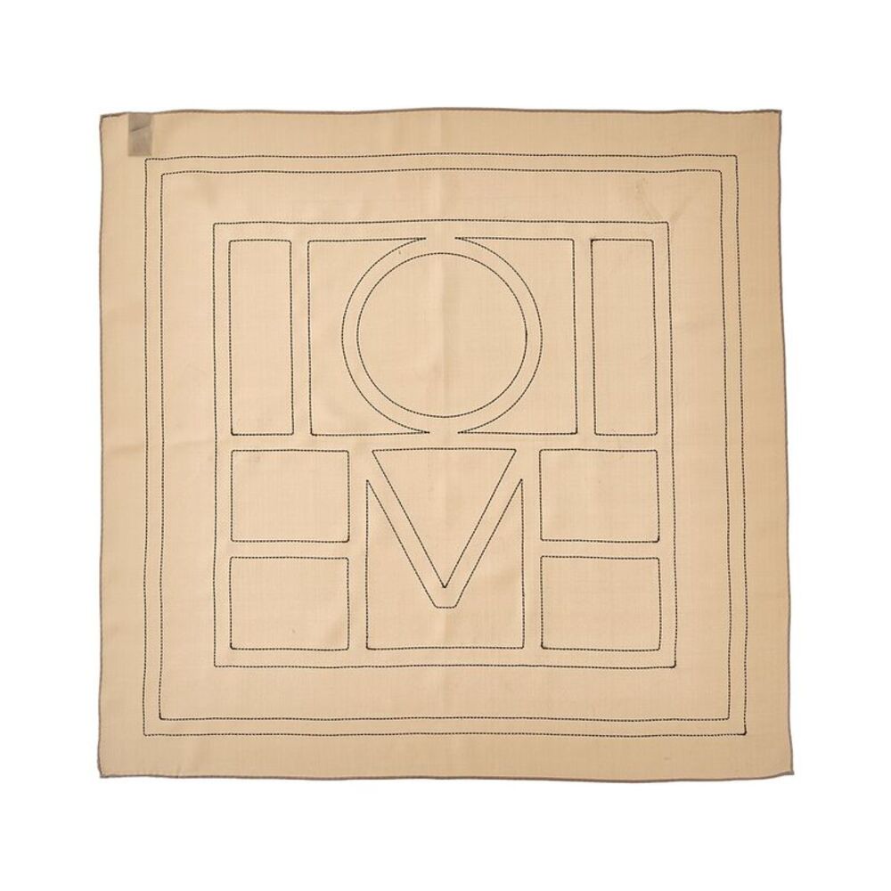 Toteme Embroidered Monogram Silk Scarf, Beige